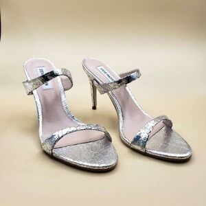 STEVE MADDEN Rosalina Metallic Silver Heels 9.5M Two Strap Sandals